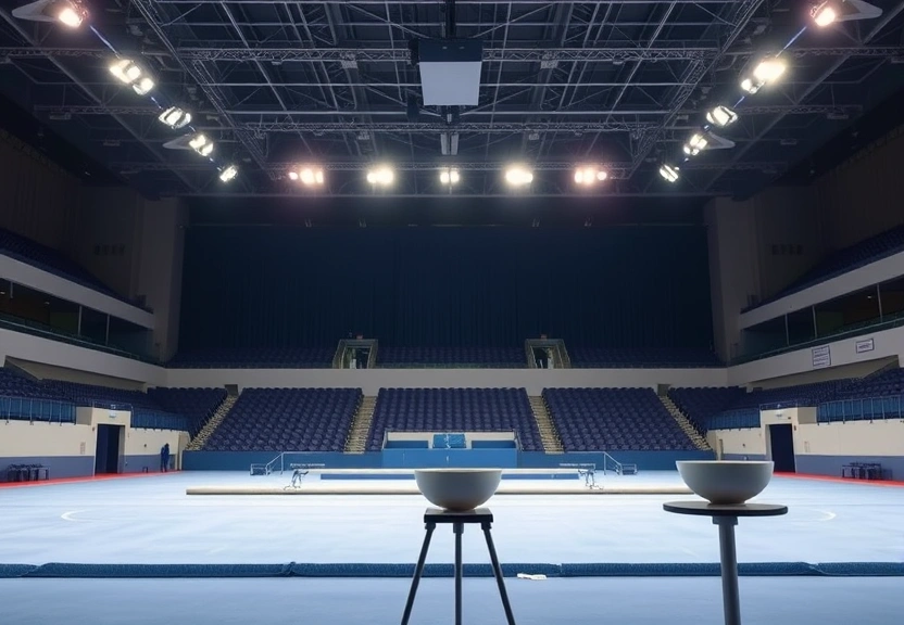 Ginásio de ginástica artística vazio antes da competição