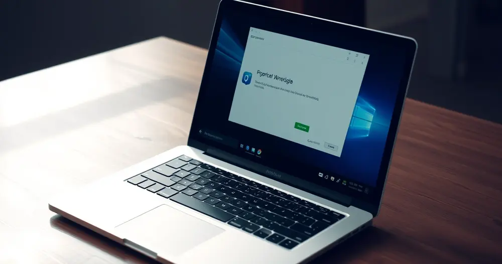 notebook exibindo processo de instalação de um programa na tela